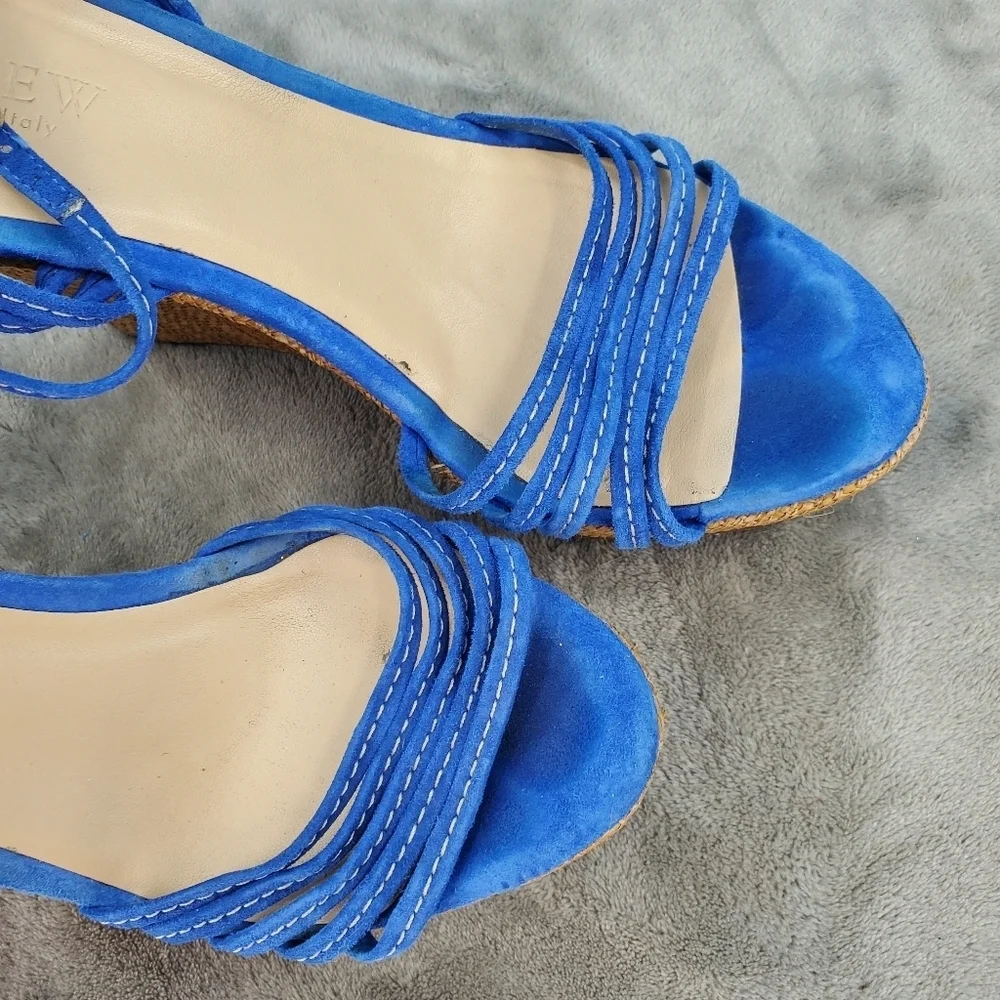 J.Crew blue suede strappy wedge heels 8